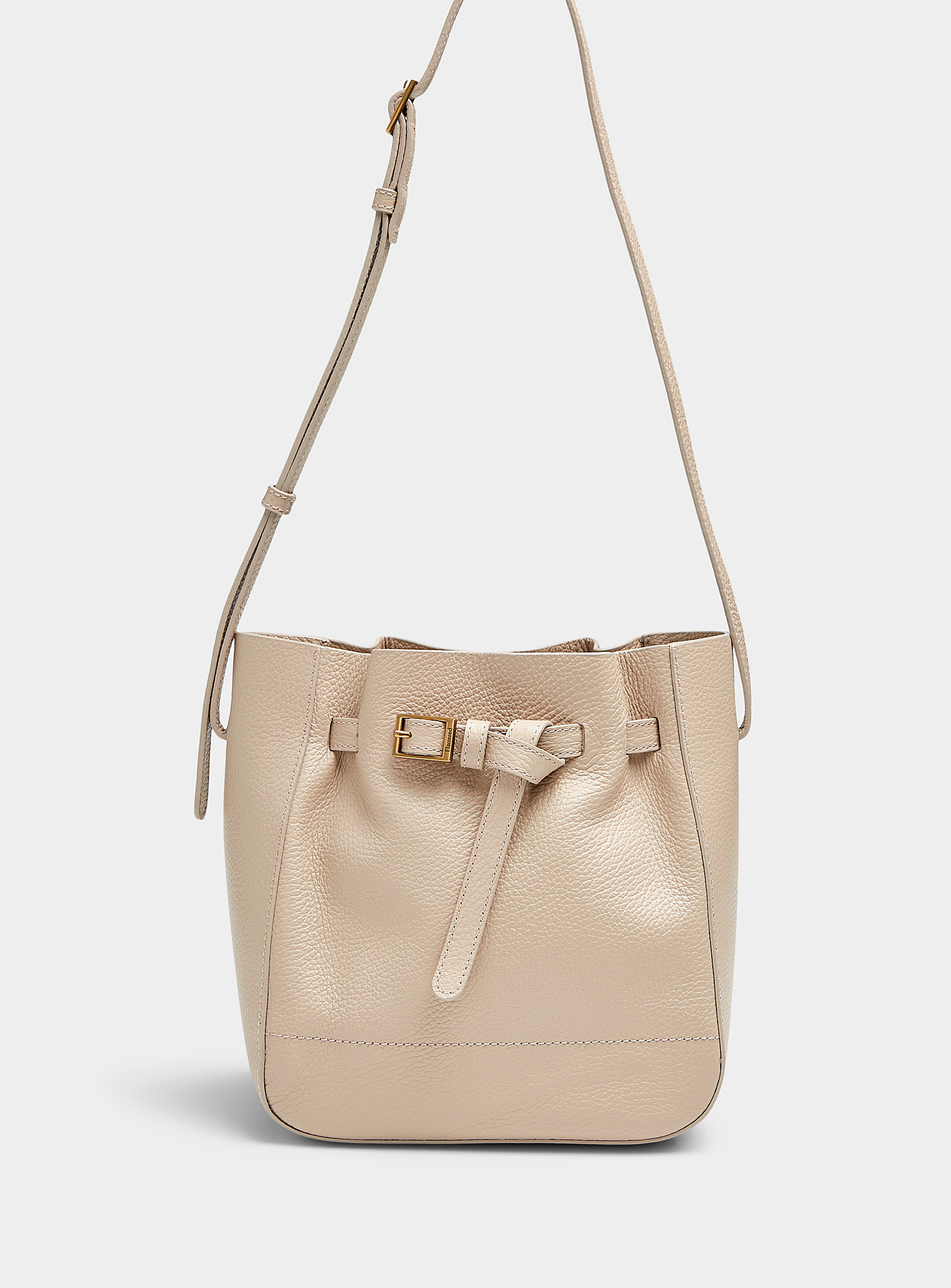 Flattered Bo Small Belted Leather Bucket Bag In Neutral