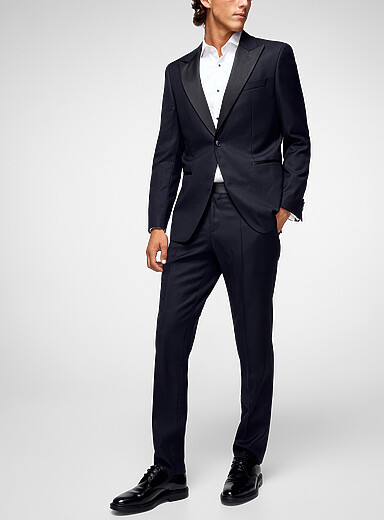 BOSS Navy Satiny notched lapel tuxedo suit for men