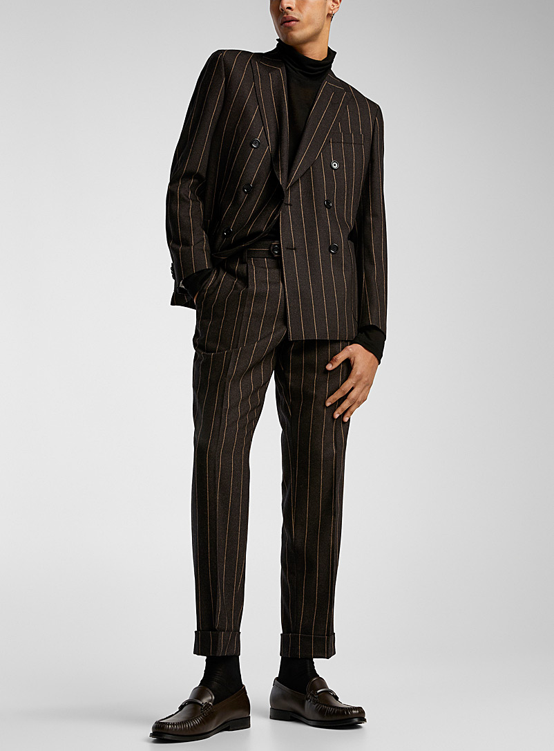 BOSS Medium Brown Chocolate pinstriped suit for men