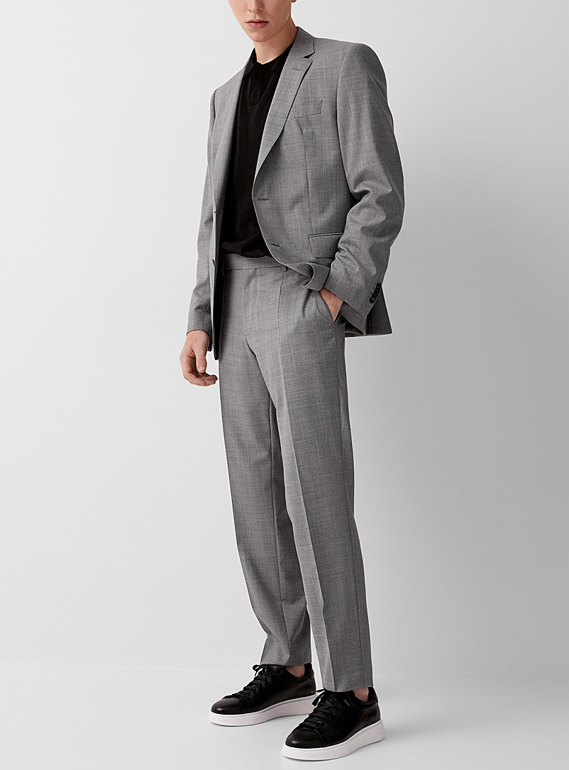BOSS Grey Light grey chambray suit for men