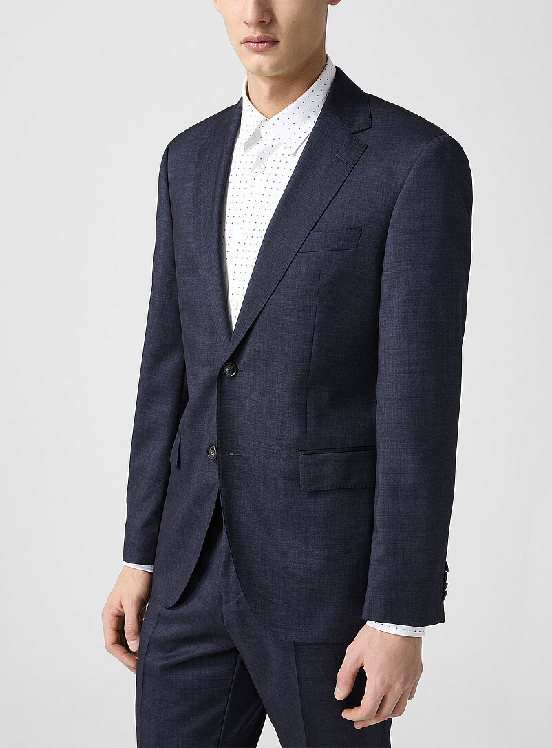 BOSS: Le complet ajust&eacute; textur&eacute; laine vierge et soie Bleu pour homme