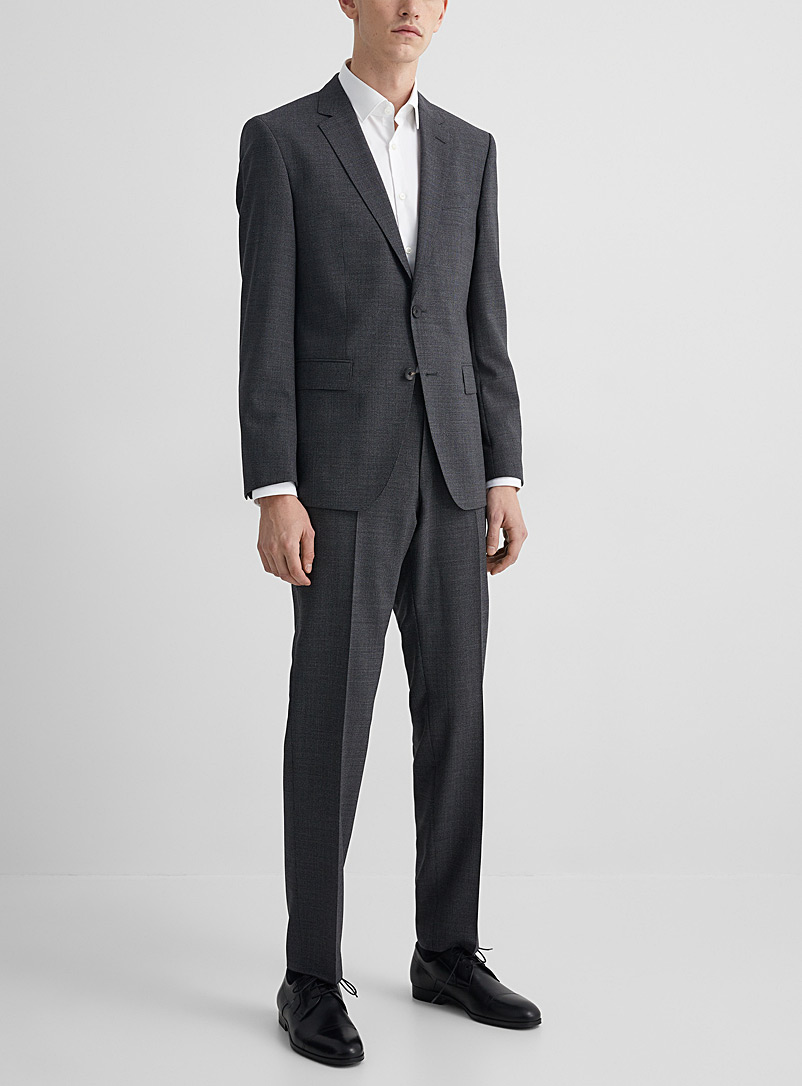BOSS Grey Micropattern virgin wool suit for men