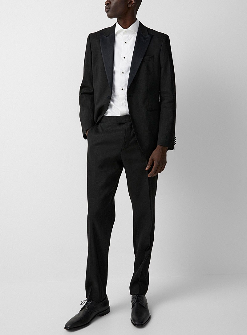 BOSS Black Satiny underside linen tuxedo suit for men
