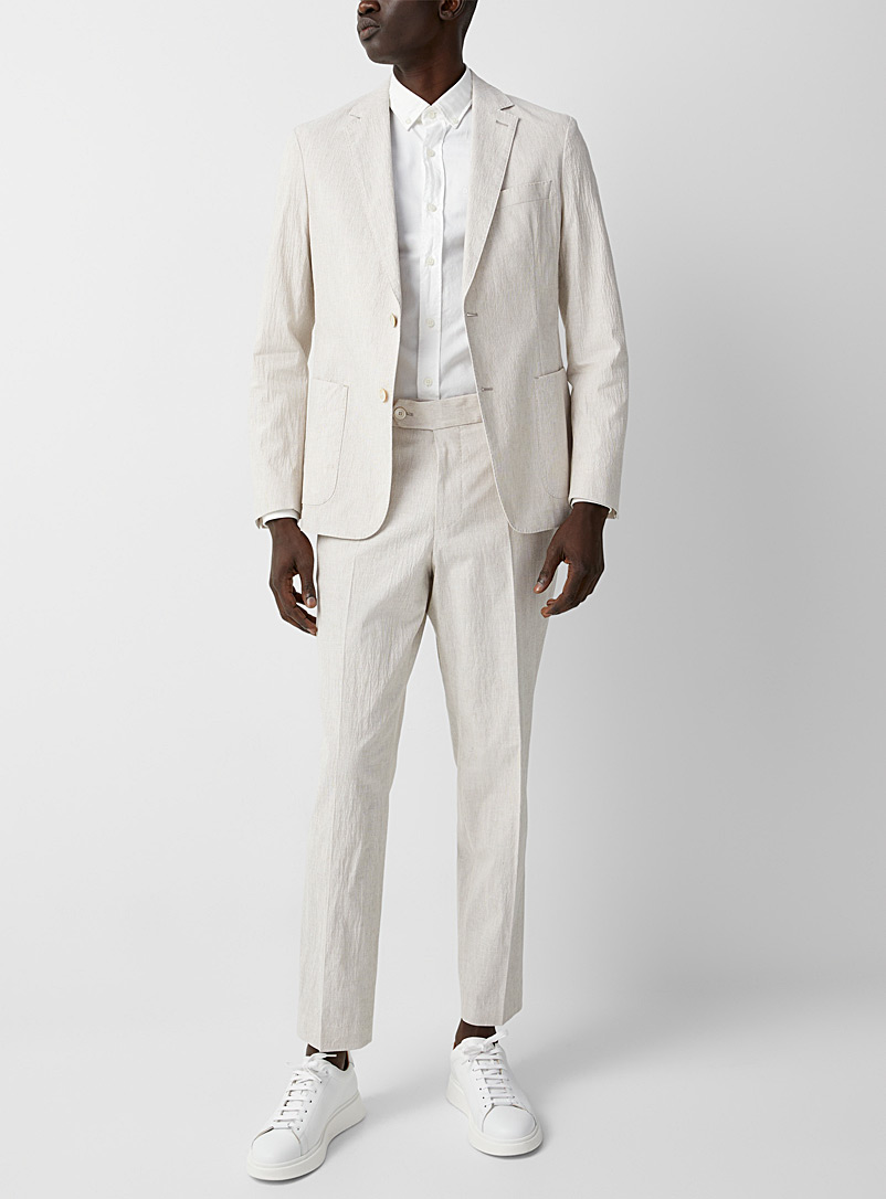 BOSS Cream Beige Seersucker suit for men