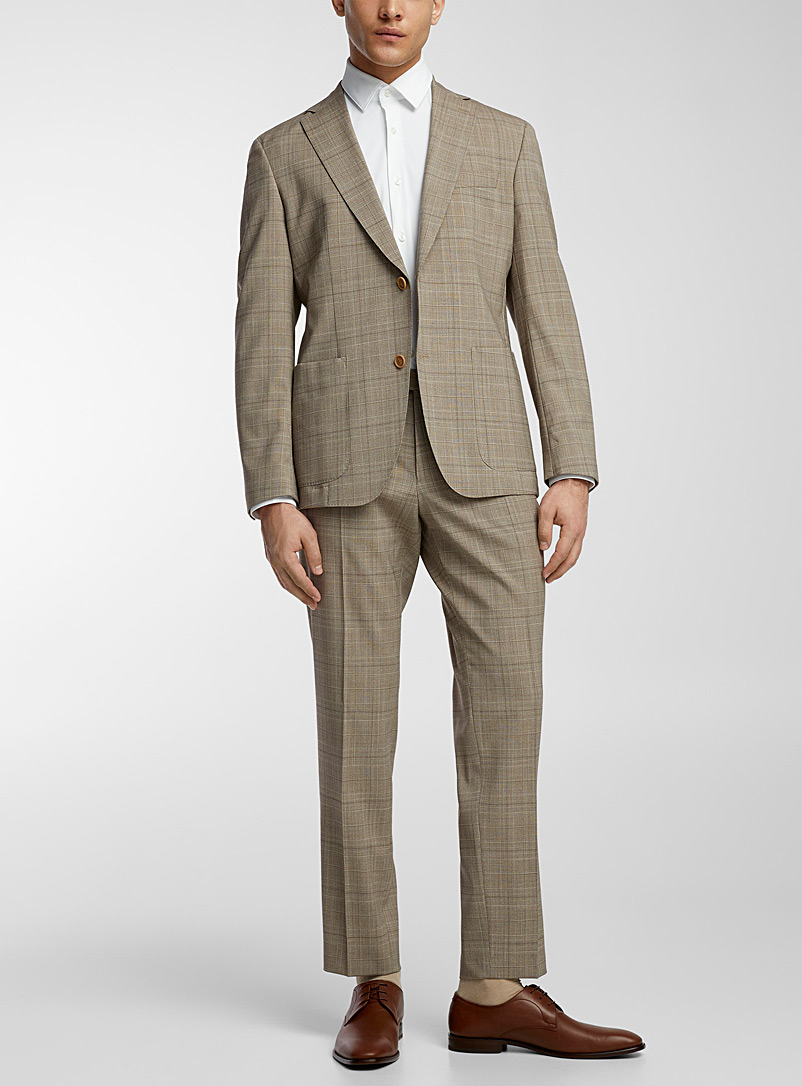 BOSS Cream Beige Engraved checkers sand-coloured suit for men