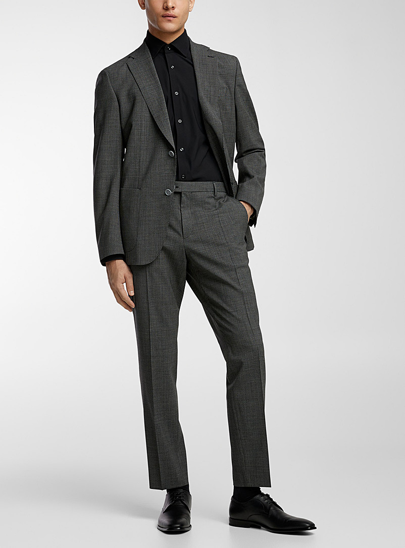 BOSS Grey Performance digitalized-effect micro-pattern suit for men