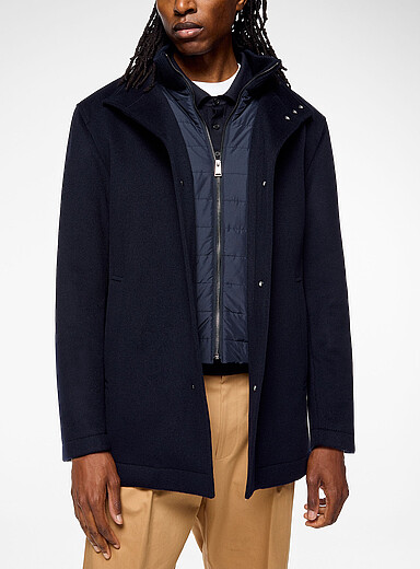 Quilted bib wool overcoat