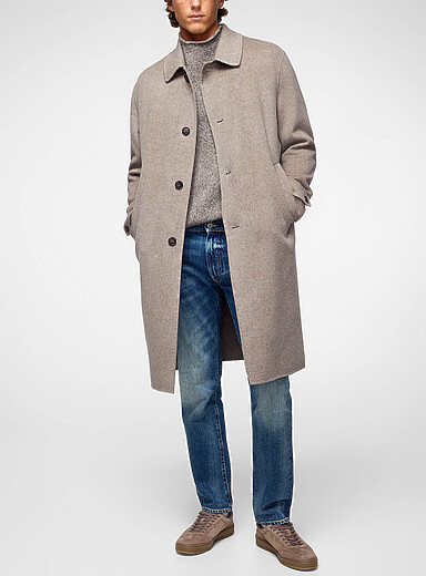 BOSS: Le manteau m&eacute;lange de laine bross&eacute;e Taupe pour homme