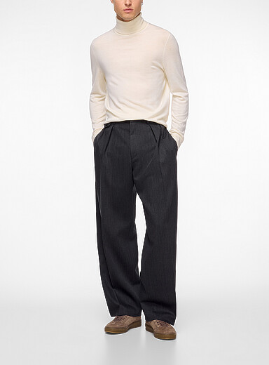 BOSS Grey Double-pleated pure virgin wool pant for men
