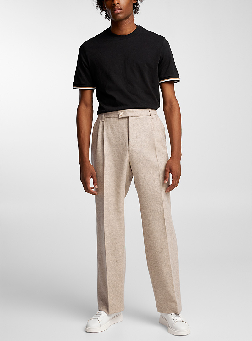 BOSS White Wool flowy pleated pant for men
