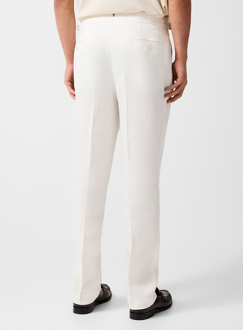 BOSS White Pleated tapered pure linen pant for men
