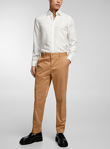 BOSS Brown Elastic-waist chino pant for men
