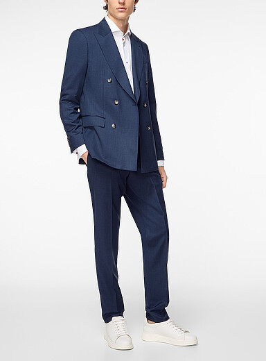 BOSS Blue Pleated pure virgin wool fitted pant for men
