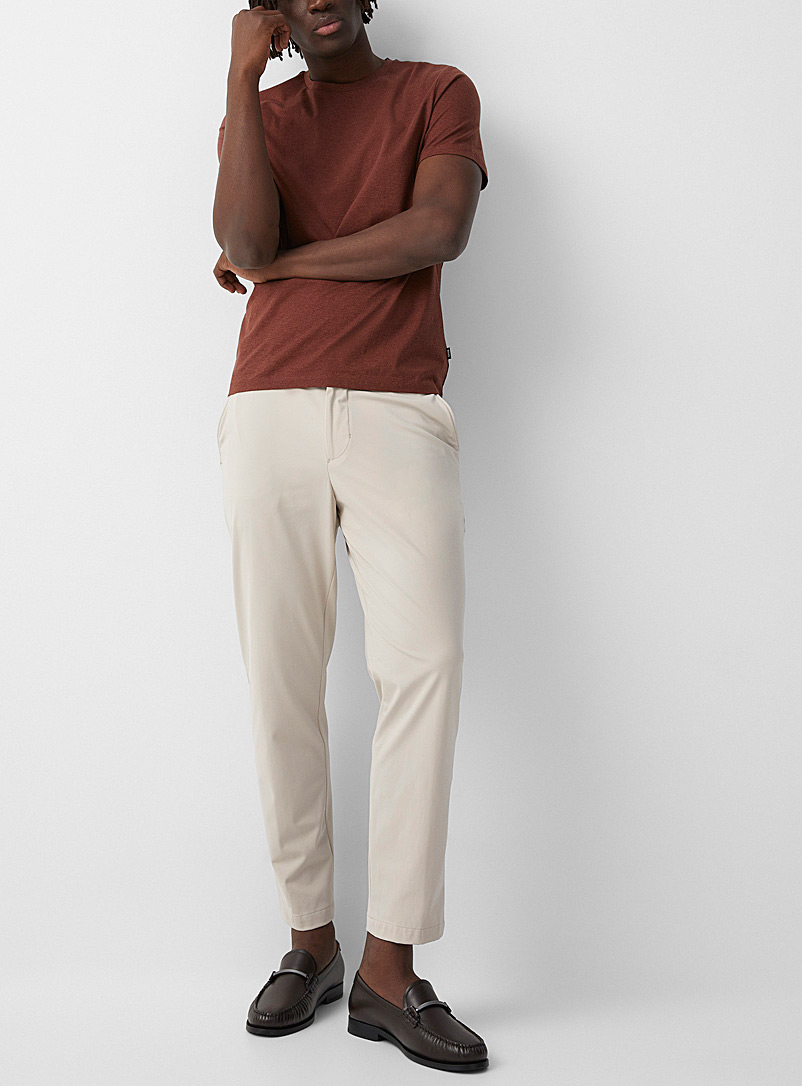 BOSS Cream Beige Performance fabric stretch pants for men