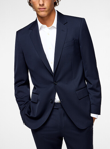 Beckham x Boss topstitched trim navy suit jacket