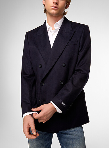 BOSS Indigo/Dark Blue Beckham x Boss felted double-breasted jacket for men