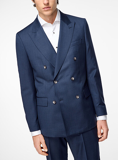 BOSS Blue Pure virgin wool double-breasted suit jacket for men