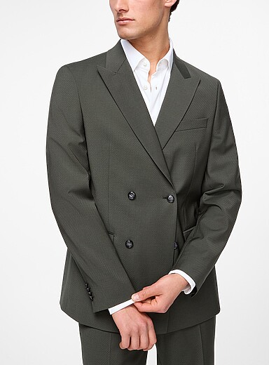 BOSS Mossy Green Diagonal stripes double-breasted jacket for men