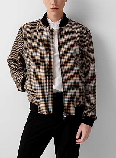 BOSS Cream Beige Mini-checkers bomber jacket for men