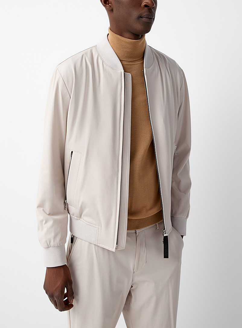 BOSS Cream Beige Performance fabric bomber jacket for men