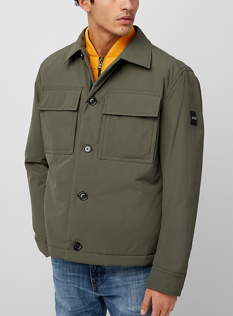 BOSS Mossy Green Removable accent lining utilitarian jacket for men