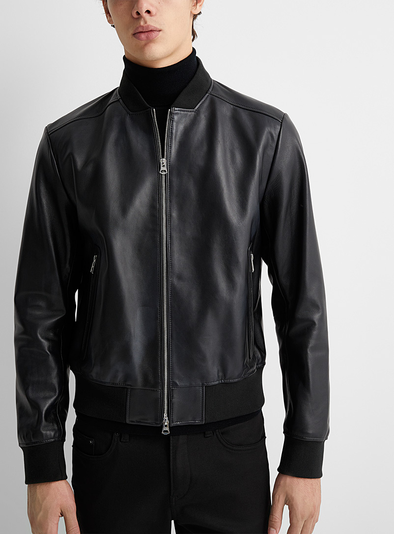 BOSS Black Nappa leather jacket with ribbed cuffs for men