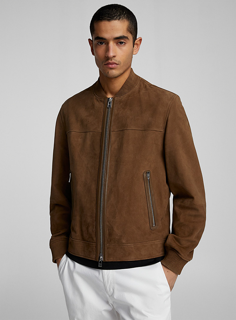 BOSS Brown Ribbed edging suede jacket for men
