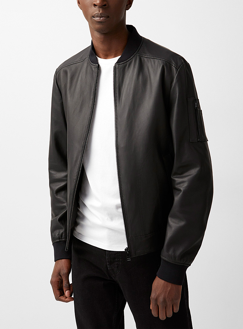 BOSS Black Soft leather bomber jacket for men