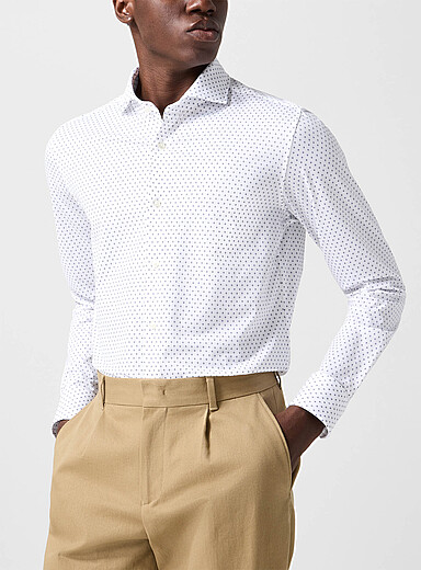 BOSS Patterned White Geo mini-pattern stretch shirt for men