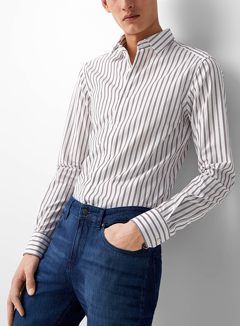 BOSS Patterned White Thin-stripe poplin shirt for men