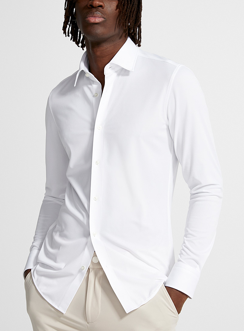 BOSS White Flowy Performance fabric piqué shirt for men
