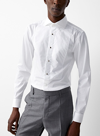 BOSS White Textured bib white shirt for men