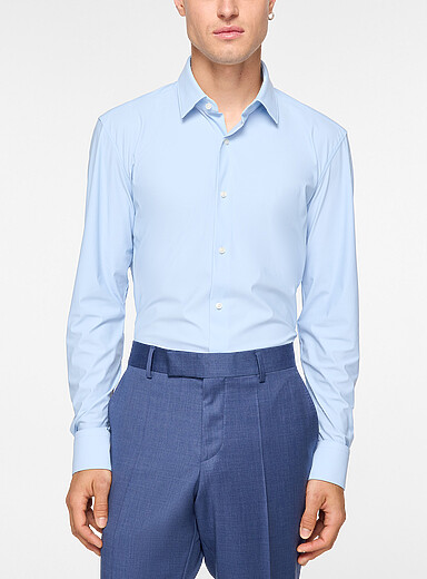 BOSS: La chemise extensible en jersey technique Bleu p&acirc;le - Bleu ciel pour homme