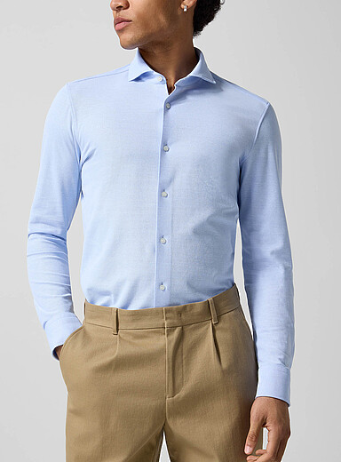 BOSS: La chemise Performance jersey piqu&eacute; Bleu p&acirc;le - Bleu ciel pour homme