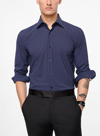 BOSS Navy/Midnight Blue Performance geometric mini-pattern shirt for men
