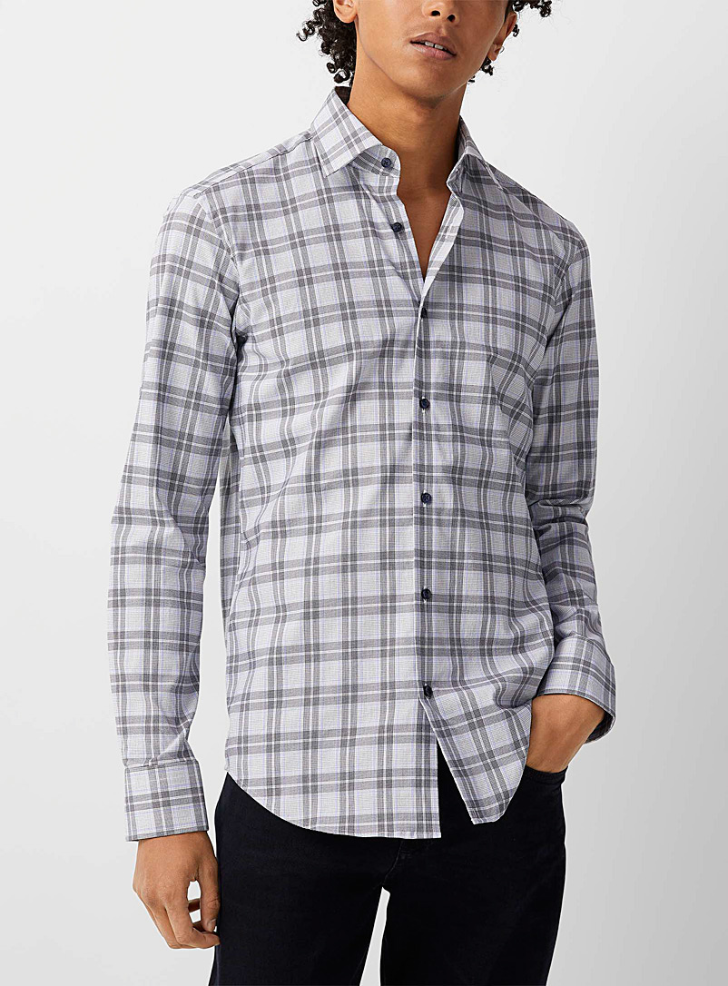 BOSS White Performance fabric multi-checkered shirt for men