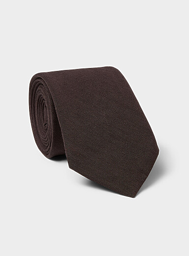 Brown linen-blend tie