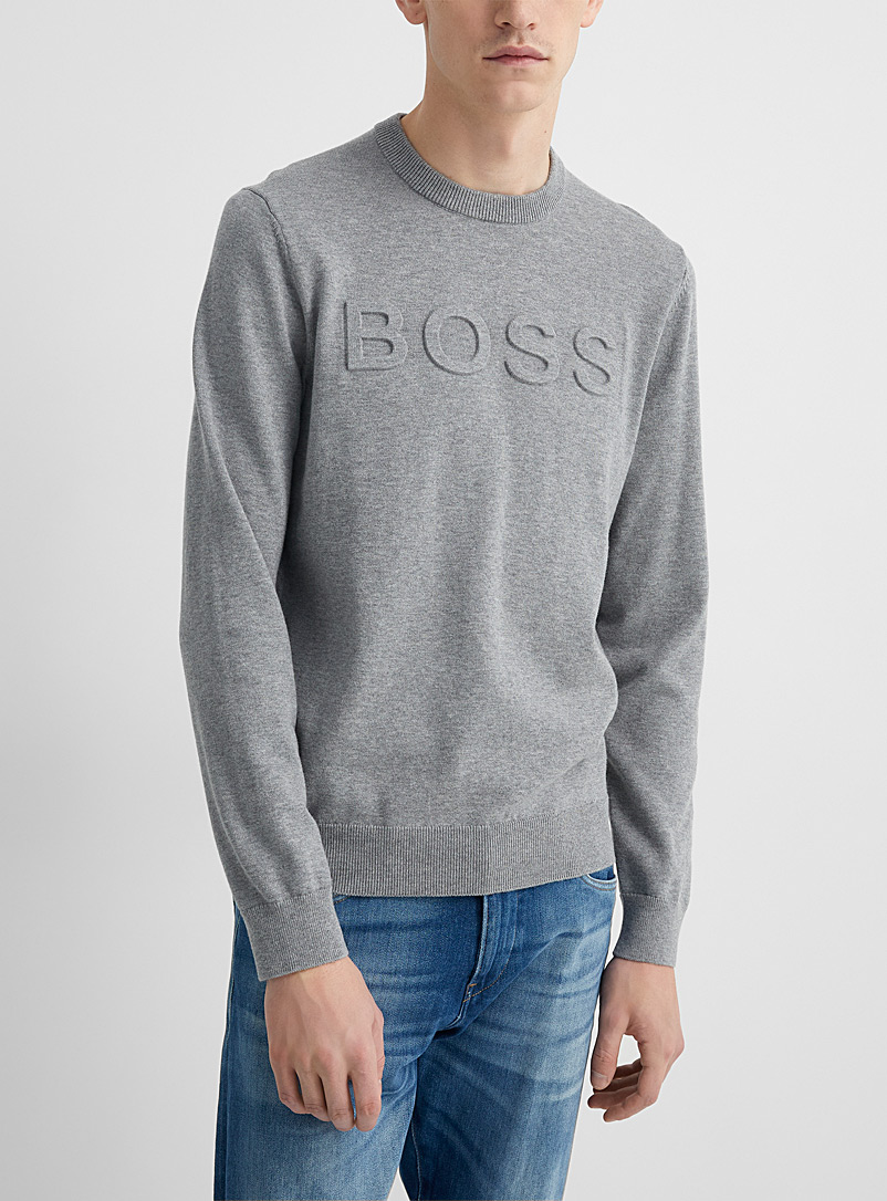 BOSS Grey Embossed signature sweater for men