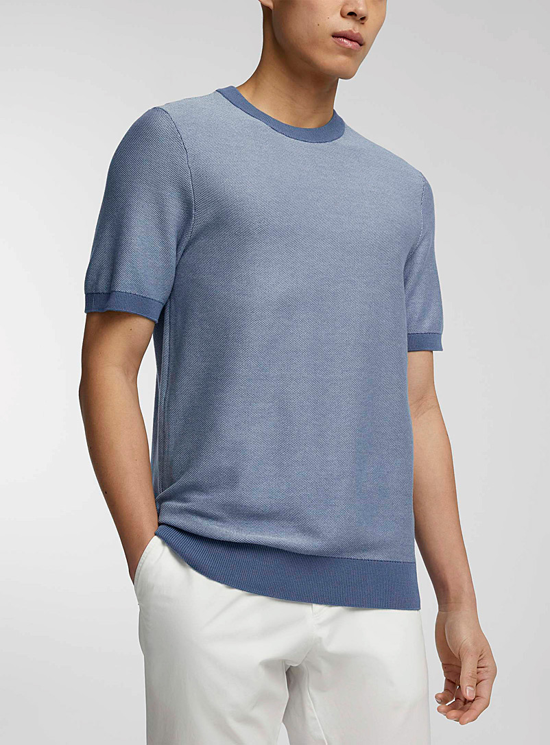BOSS Baby Blue Accent edge short-sleeve sweater for men
