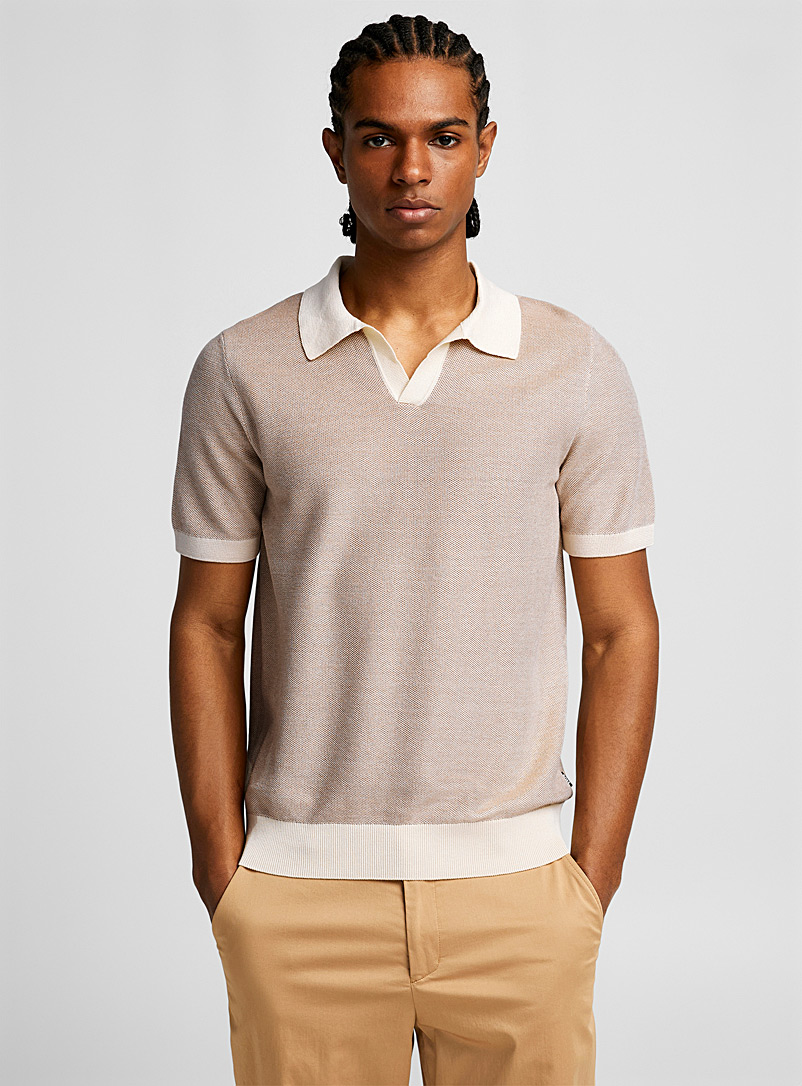 BOSS Taupe Two-tone Johnny collar polo shirt for men