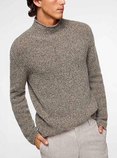 BOSS Taupe Beckham x Boss speckled virgin wool sweater for men
