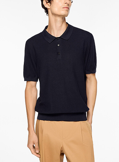 BOSS: Le polo tricot uni textur&eacute; Bleu marine pour homme