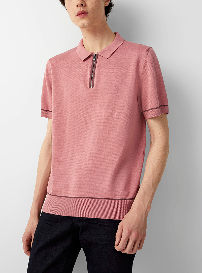 BOSS Pink Accent lines zip-collar polo for men