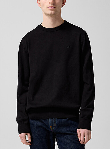 BOSS: Le chandail pur coton signature brod&eacute;e Noir pour homme