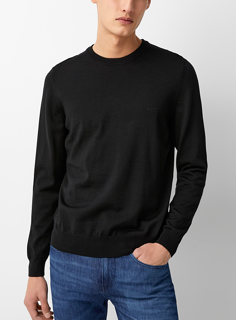 BOSS Black Pure virgin wool plain sweater for men