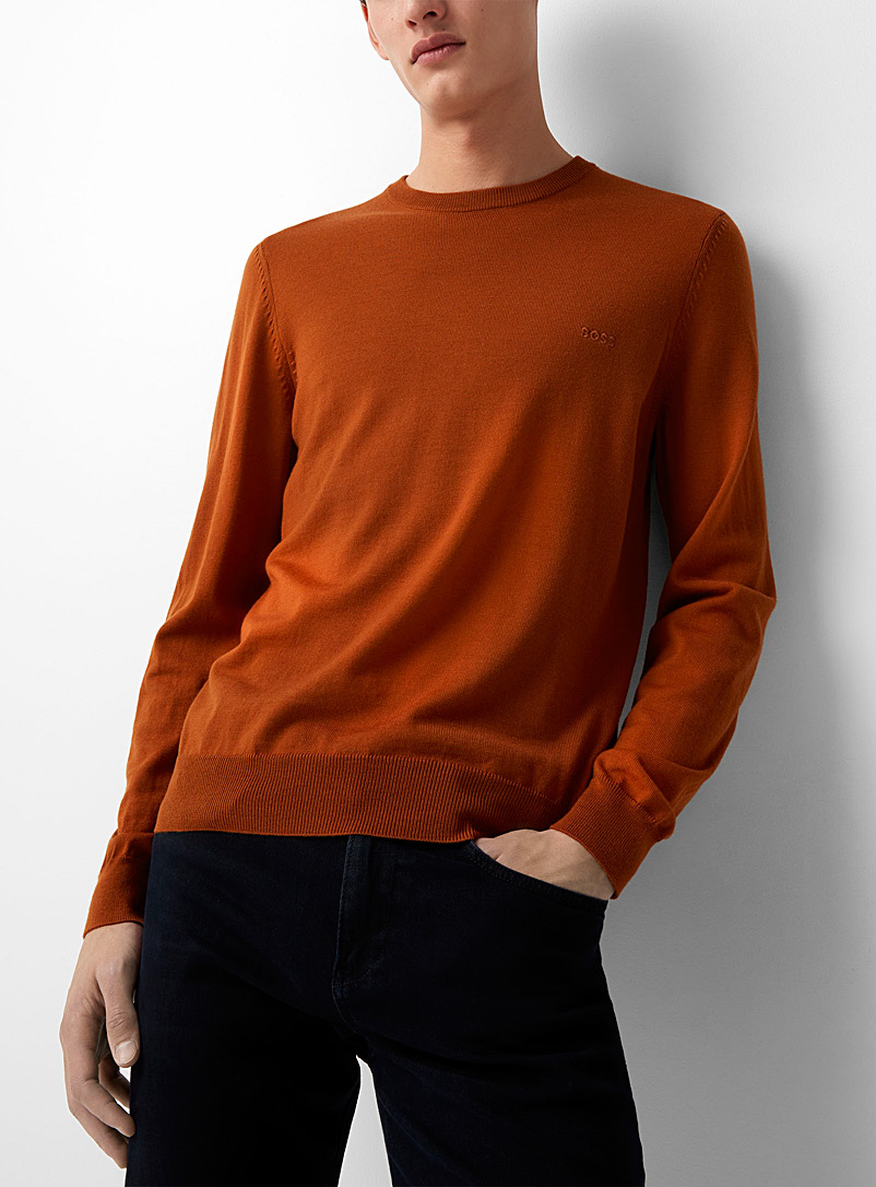 BOSS Copper Pure virgin wool plain sweater for men
