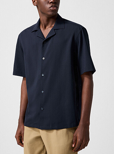 BOSS Navy/Midnight Blue Performance microperforated cabana shirt for men