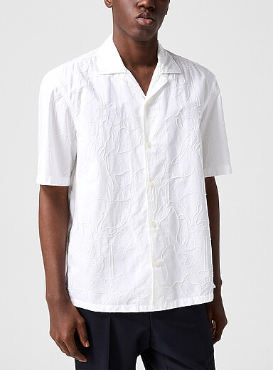 BOSS White Abstract embroidery cabana shirt for men