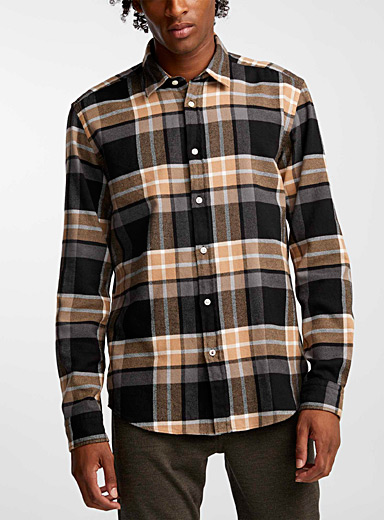 BOSS Patterned Brown Caramel checkers flannel shirt for men