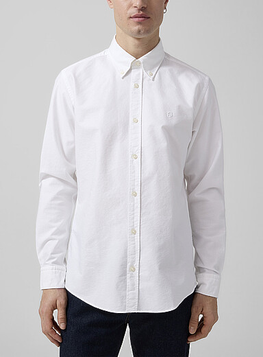 BOSS Pink Embroidered monogram Oxford shirt for men